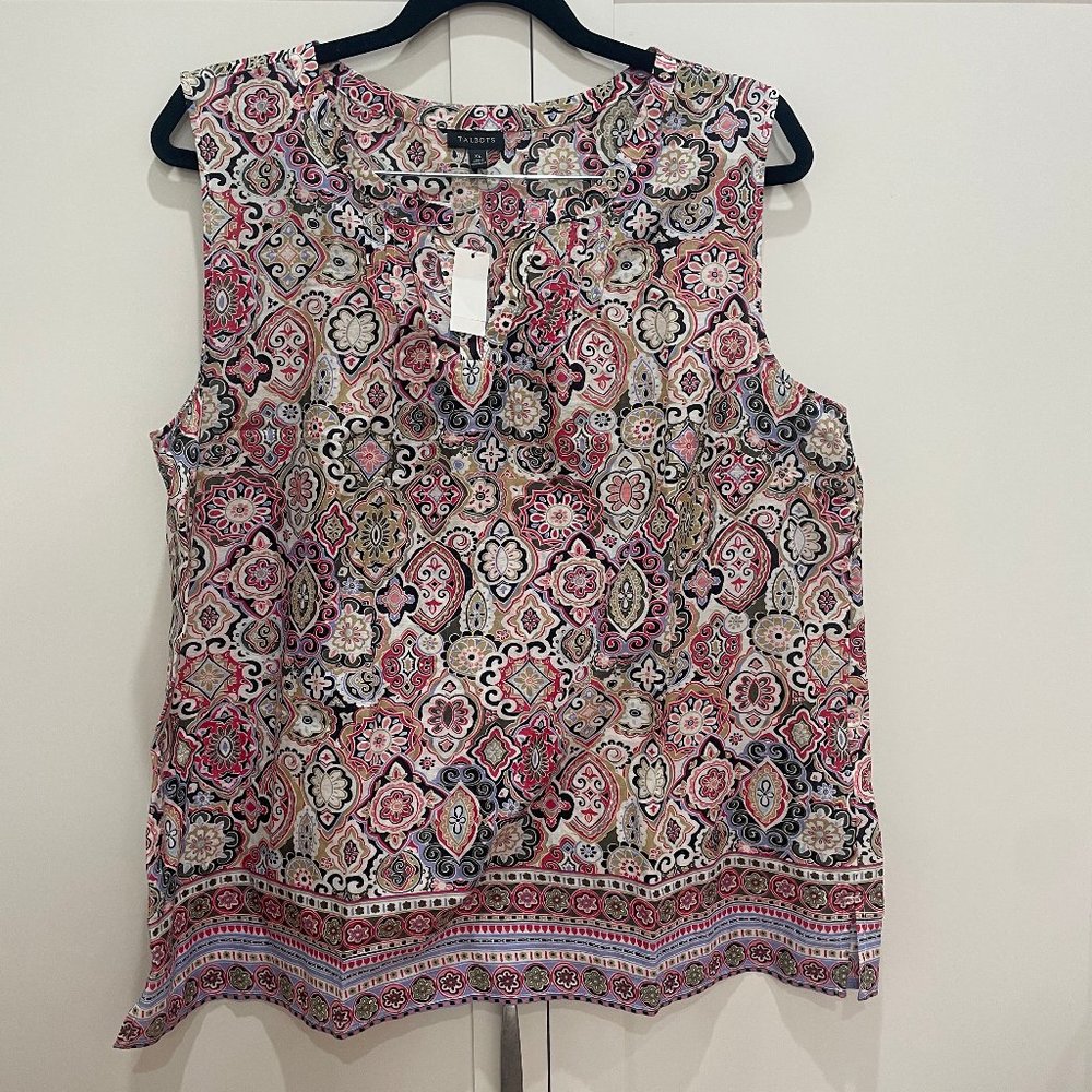 NWT Talbots Paisley Kaleidoscope Cotton Sleeveless Blouse XL